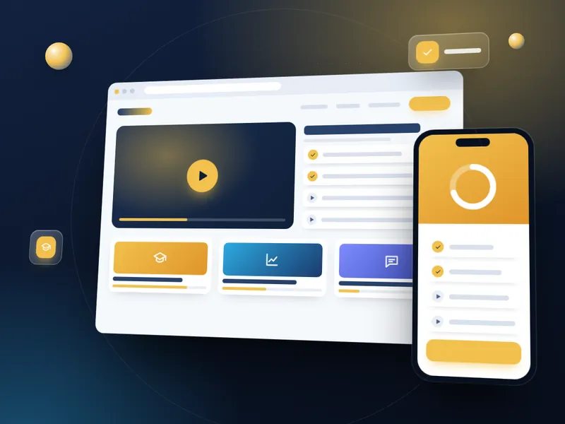 Concept de démonstration : plateforme de formation avec cartes de cours et barres de progression.